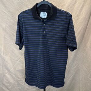 PGA Tour Black and Blue Polo Shirt with Nautical Stripes